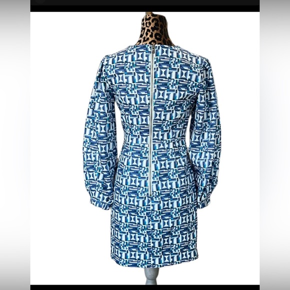 Toccin Ny Geometric Pattern Lantern Slv Shift Mini-Dress Sz 2 Inkgeo NWT. - Picture 2 of 11